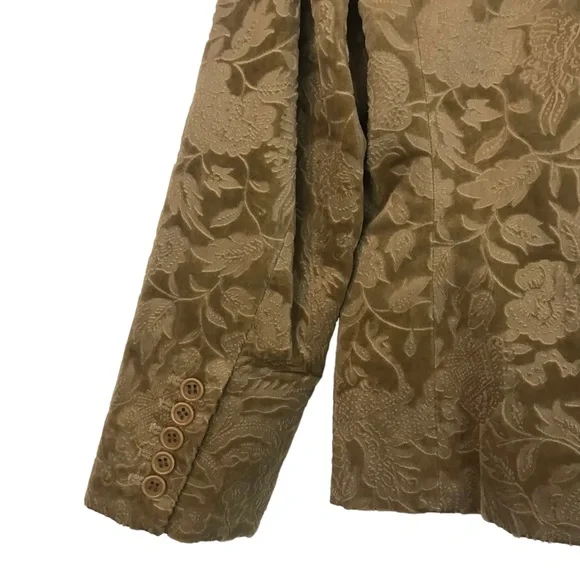Theory Womens Crushed Velvet Blazer Size Medium Floral Baroque Gold Classic HTF
